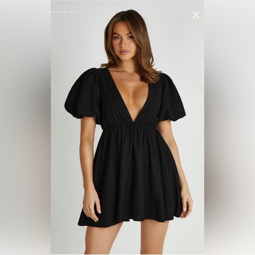 Meshki Myrah Puff Sleeve Linen Mini Dress